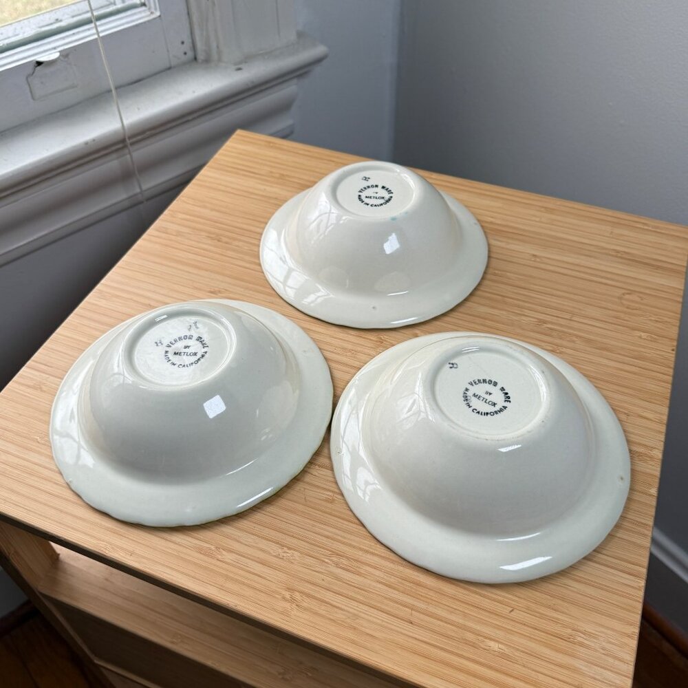 3 Vintage 60s Metlox Poppytrail Vernon Blue Fascination Rimmed Cereal Bowl - Picture 3 of 6